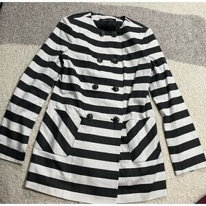 Black Rivet Women's Small Double Breasted Striped Jacket Black White peacoat